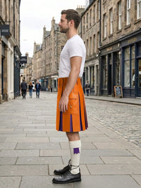 Orange Leather Kilt With Purple Pleats Left Side