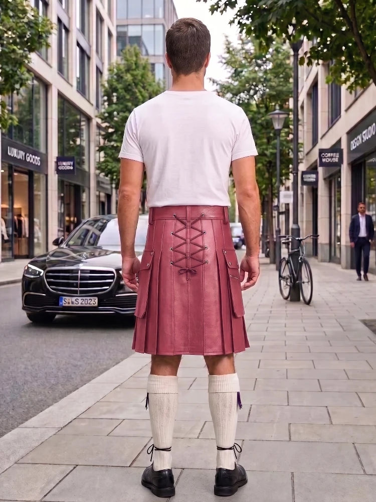 Pink Cow Leather Utility Kilts for Men