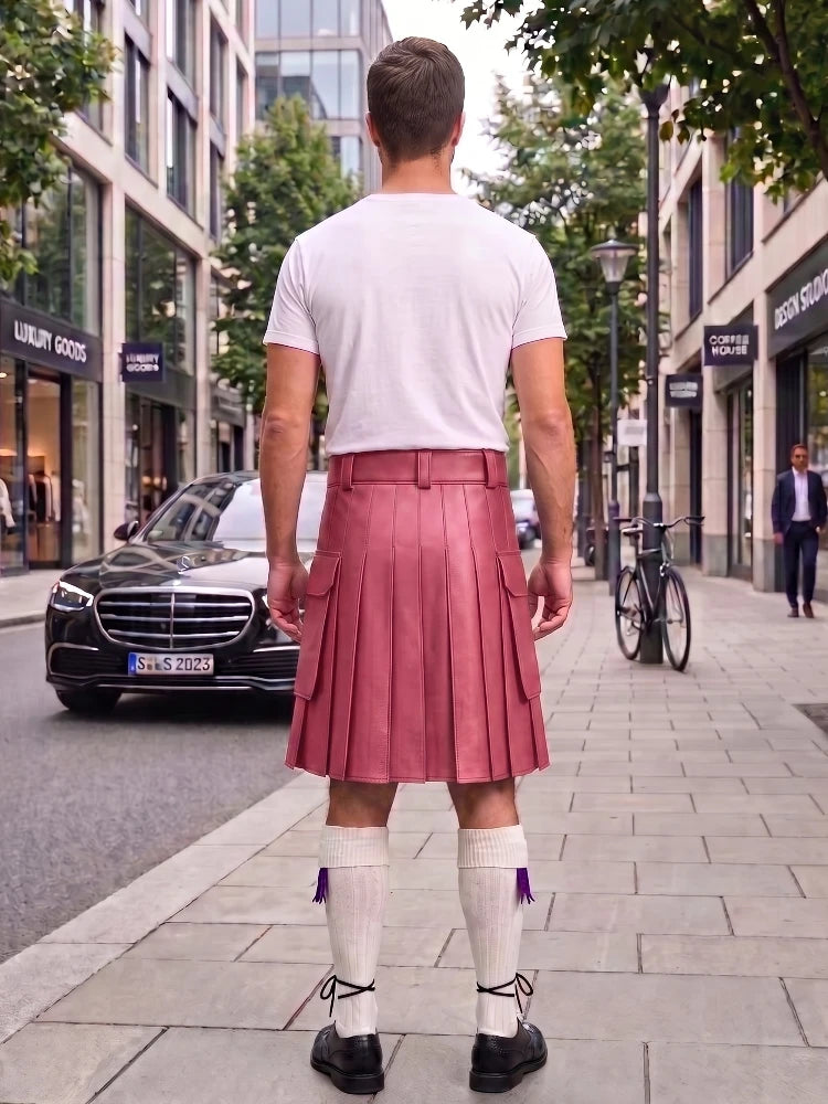 Pink Leather Kilt For Men Tactical Utility Kilts