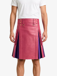 Pink Leather Kilt With Purple Pleats