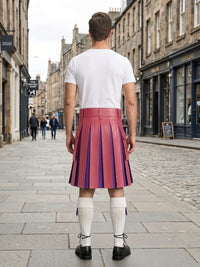 Pink Leather Kilt With Purple Pleats Back Side