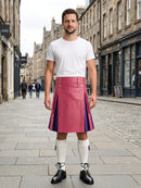 Pink Leather Kilt With Purple Pleats Front Side