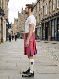Pink Leather Kilt With Purple Pleats Left Side