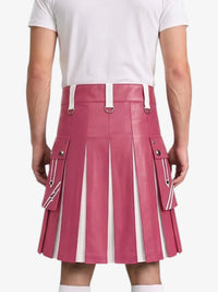 Pink and White Leather Hybrid Utility Kilt