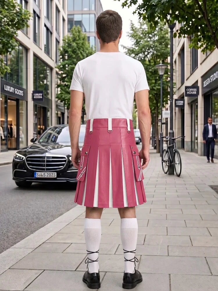 Pink and White Leather Hybrid Utility Kilt