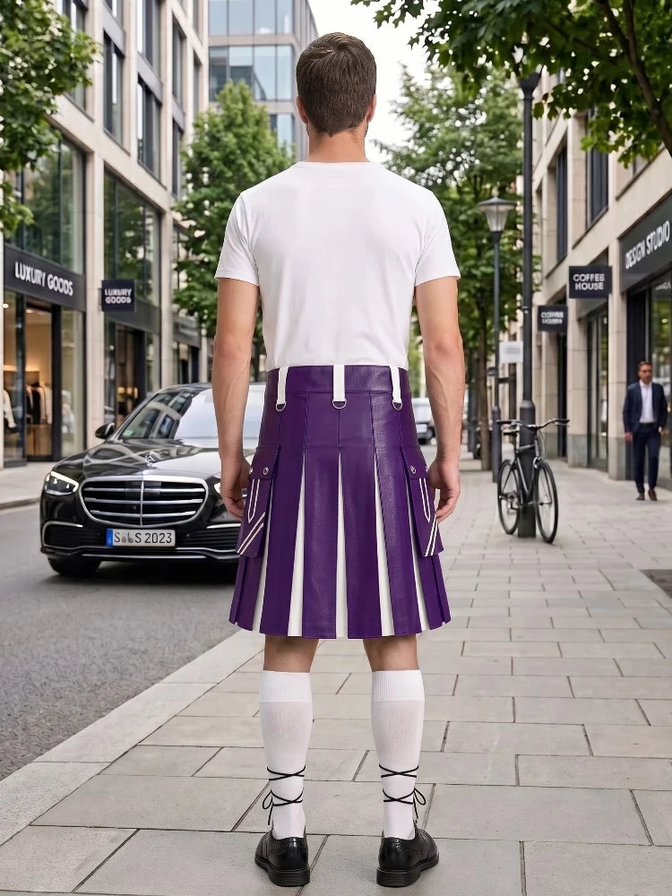 Purple and White Leather Hybrid Utility Kilt