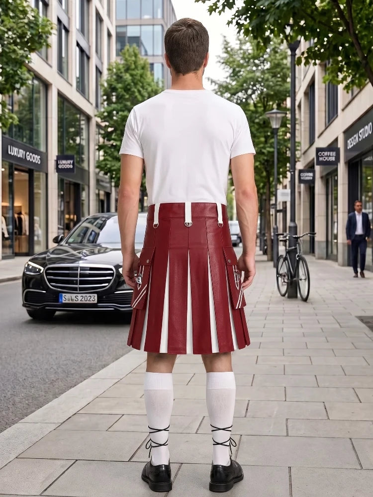 Red and White Leather Hybrid Utility Kilt