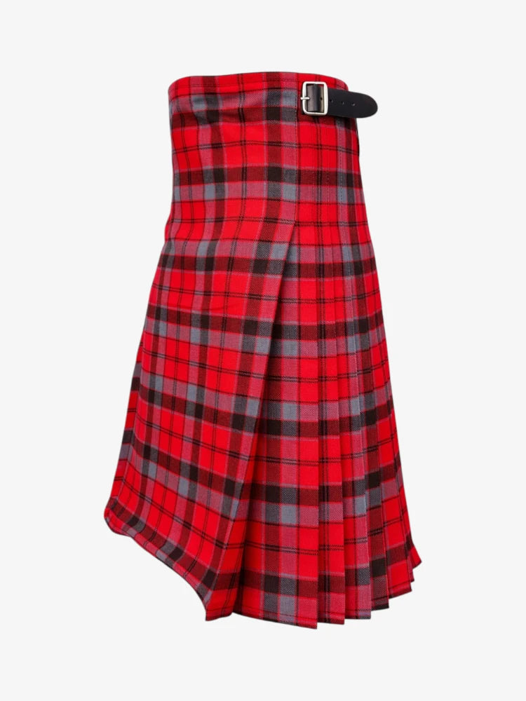 Red and black plaid kilt on a white background