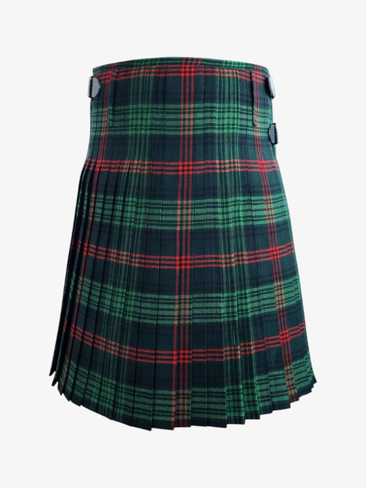 Green and red plaid kilt on a white background
