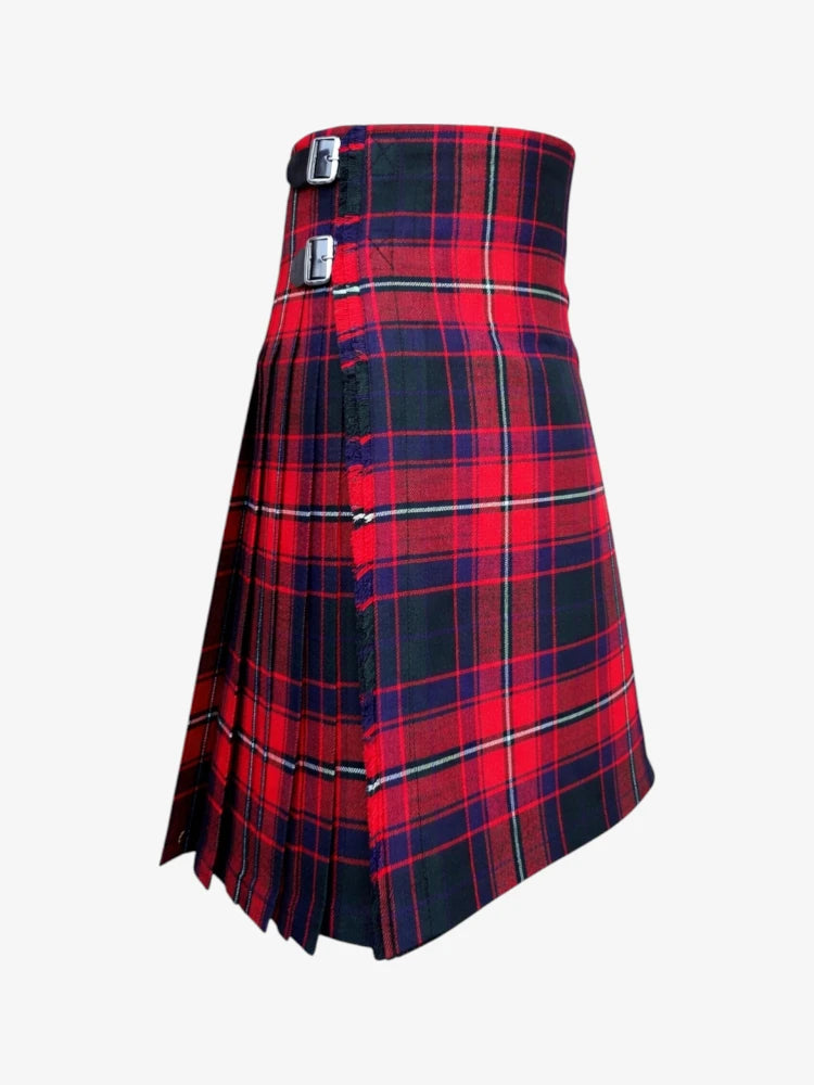 Red and blue plaid kilt on a white background