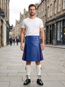 Royal Blue Leather Kilt With Purple Pleats Front Side