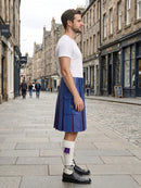 Royal Blue Leather Kilt With Purple Pleats Right Side