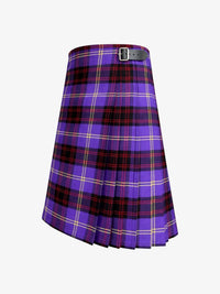 Purple plaid kilt with a belt on a white background