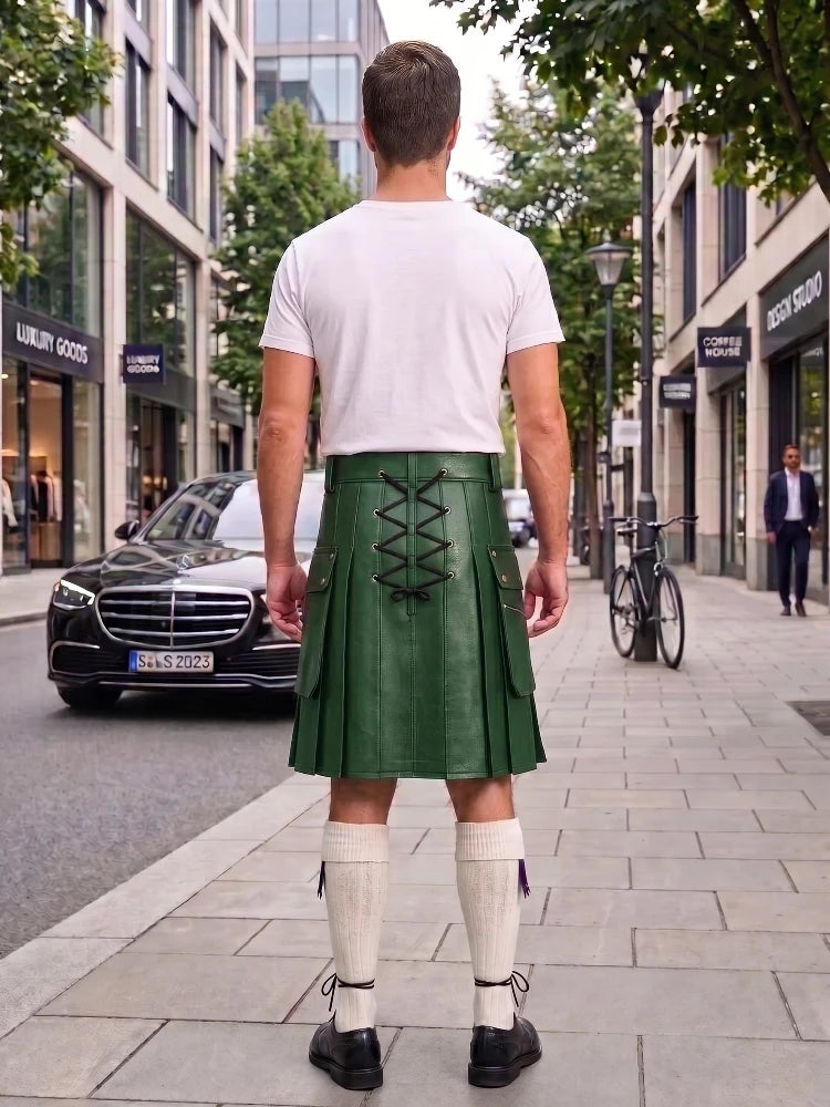 Standard Green Cow Leather Utility Kilts for Men