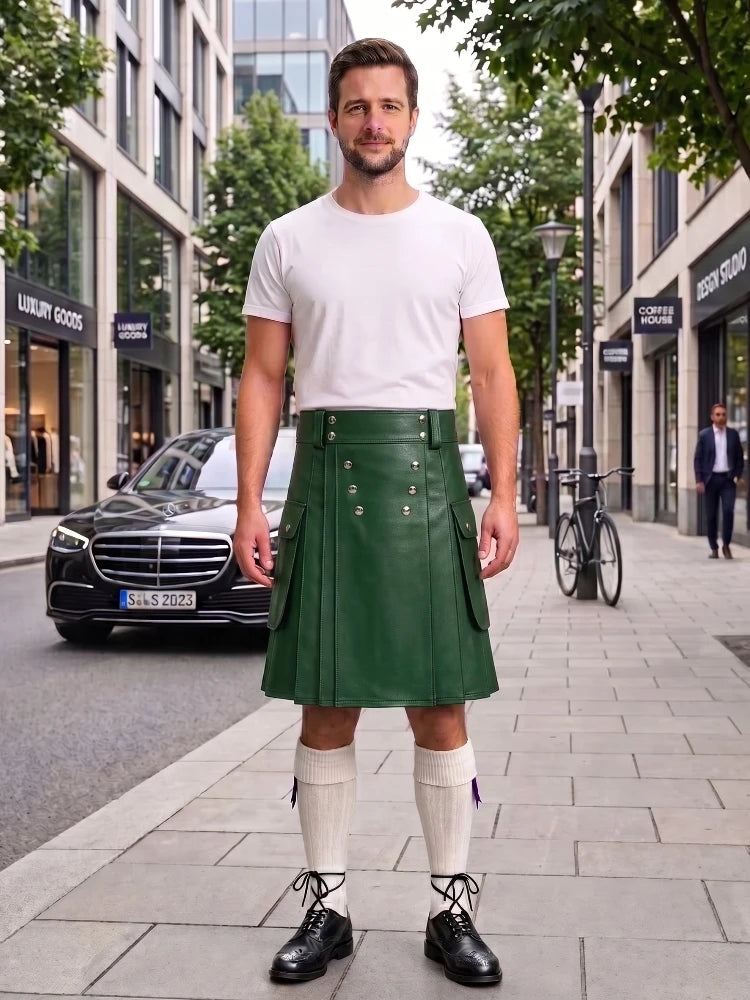 Standard Green Cow Leather Utility Kilts for Men