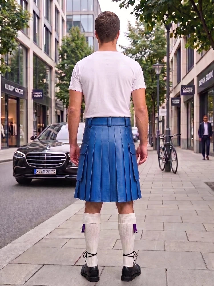 Standard Blue Leather Kilt For Men Tactical Utility Kilts