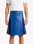 Standard Blue Leather Kilt With Purple Pleats 