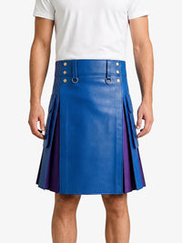 Standard Blue Leather Kilt With Purple Pleats 