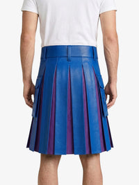 Standard Blue Leather Kilt With Purple Pleats Back