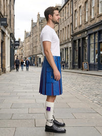 Standard Blue Leather Kilt With Purple Pleats Right