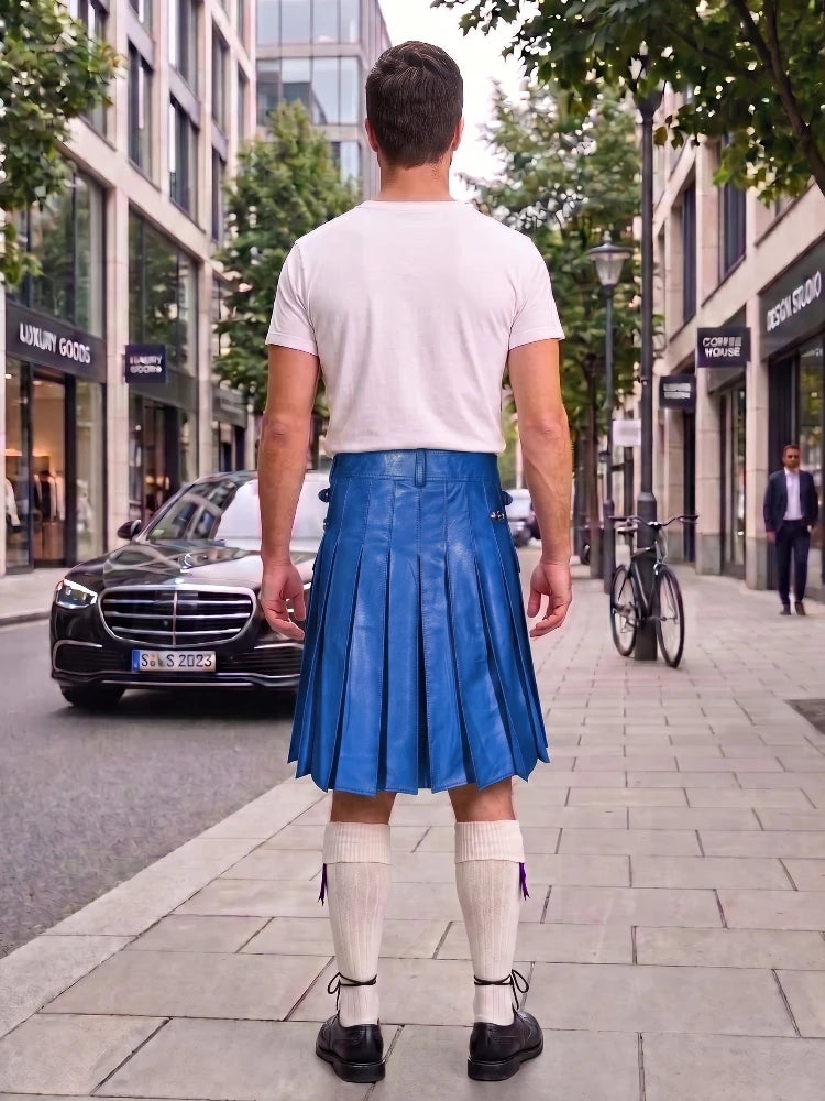 Standard Blue Leather Utility Kilt with Sporran