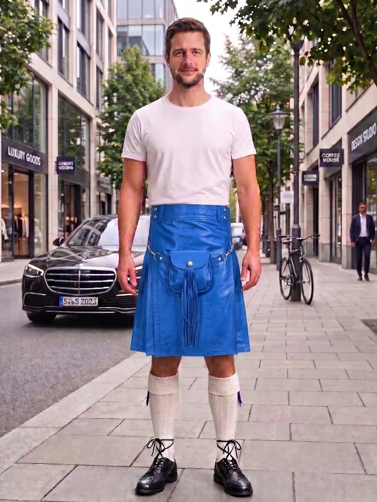 Standard Blue Leather Utility Kilt with Sporran