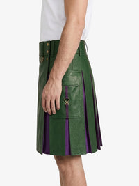 Standard Green Leather Kilt With Purple Pleats Left