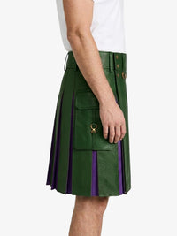 Standard Green Leather Kilt With Purple Pleats Right