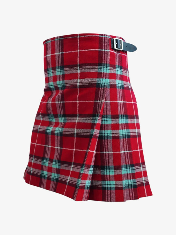 Red plaid kilt with a belt on a white background