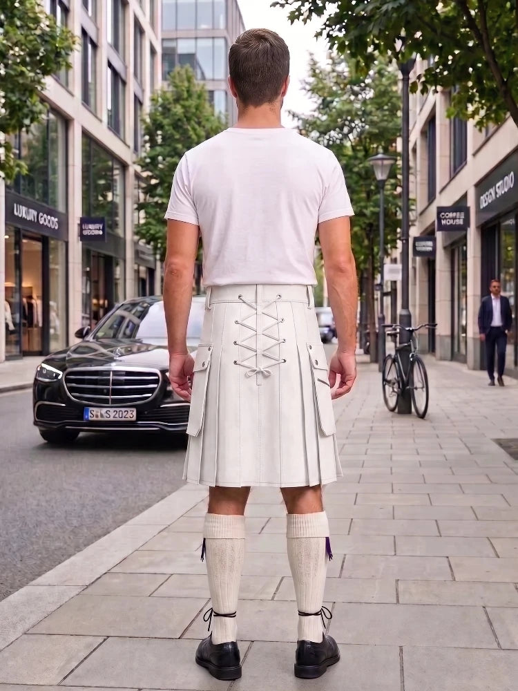 White Cow Leather Utility Kilts for Men