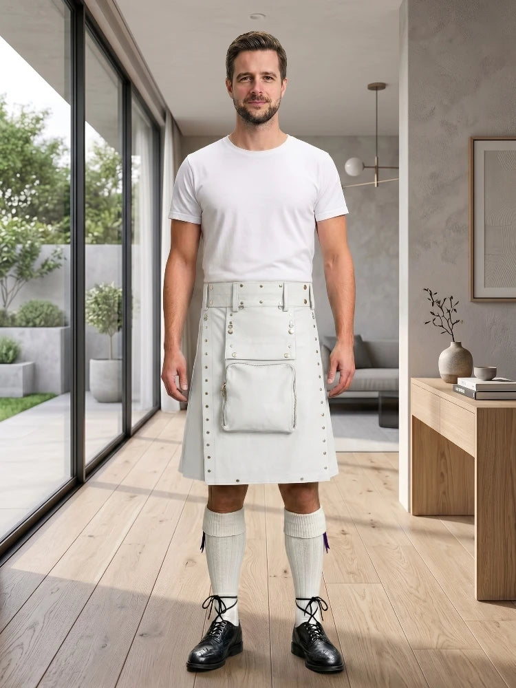 White Leather Utility Kilt