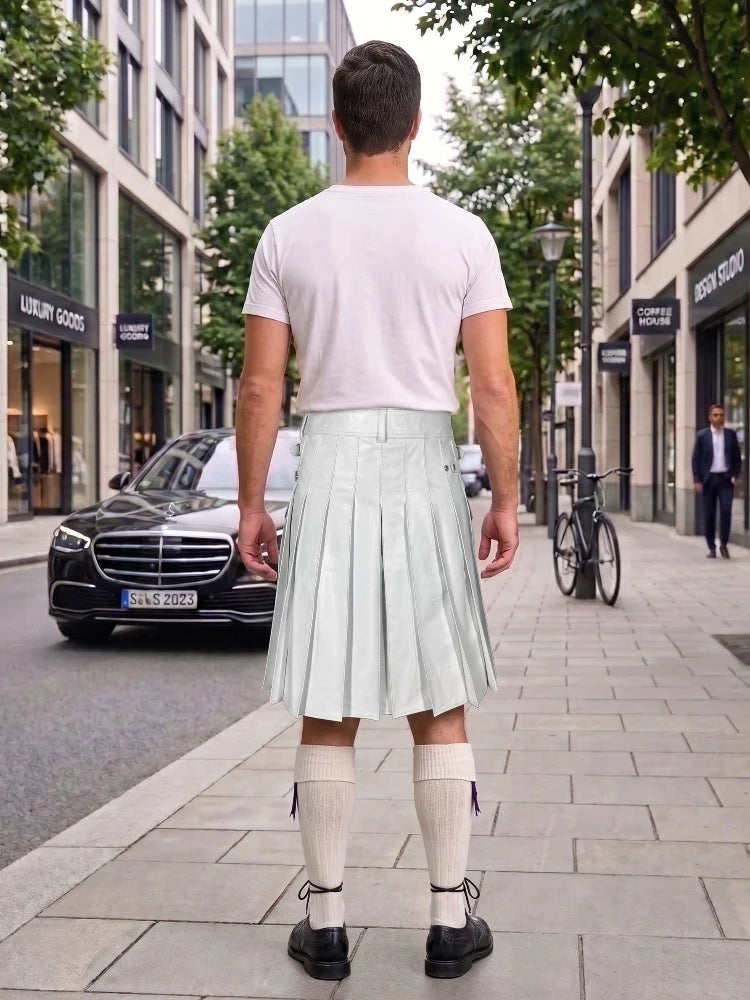 White Leather Utility Kilt with Sporran