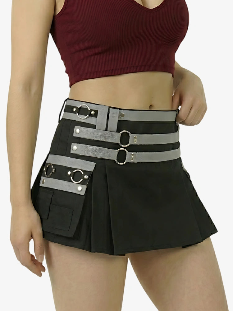 Women Black and Grey Utility Kilt