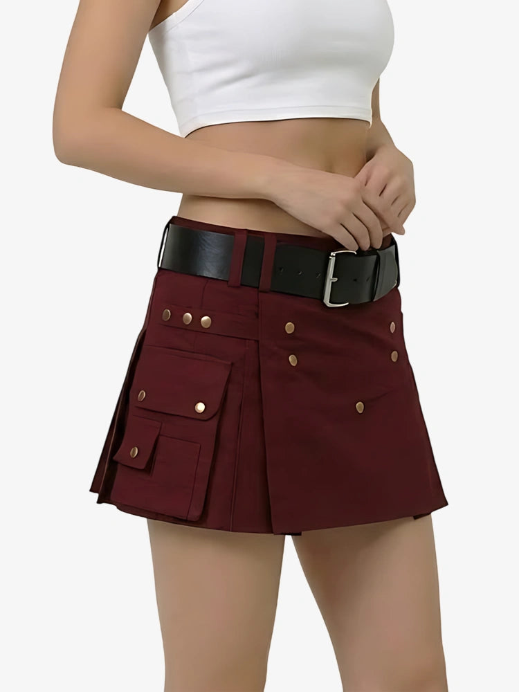 Women Classic Burgundy Utility Kilt