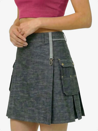 Women Denim Utility Kilt With Adjustable Straps