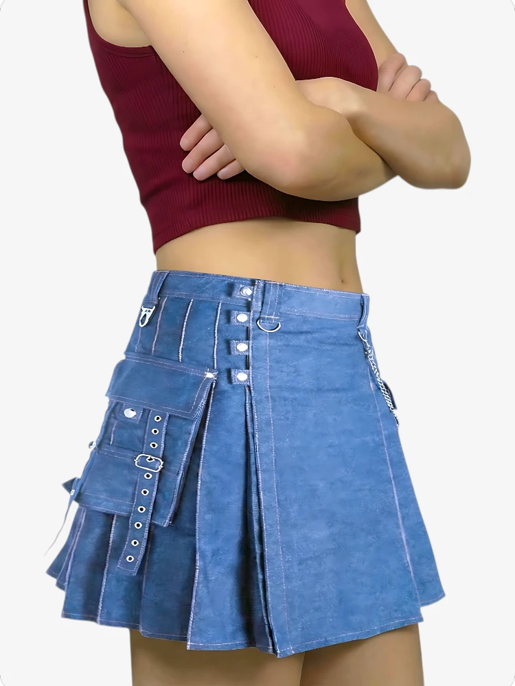 Women Modern Blue Denim Kilt