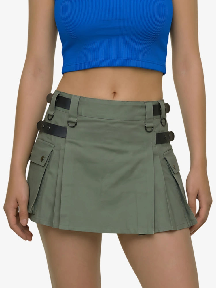 Women Olive Green Cotton Utility Kilt