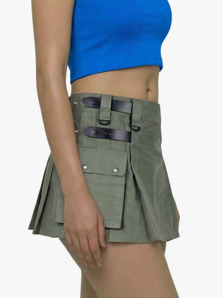 Women Olive Green Cotton Utility Kilt