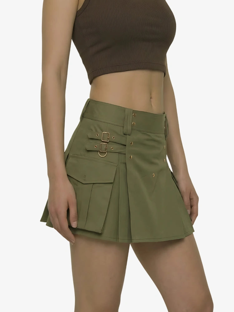 Women Permium Olive Green Utility Kilt